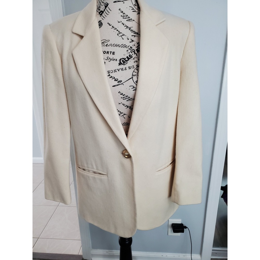 Savannah Vintage 100% Pure Wool Blazer Cream Ivory Single Button 4P Petite